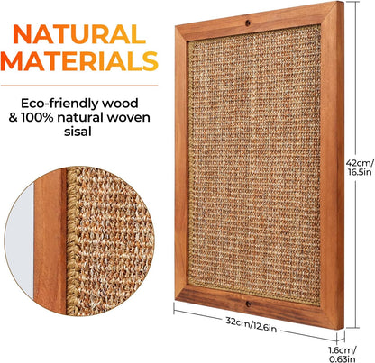 Cat Scratching Post - BXL, Natural Wooden Sisal Cat Wall Scratcher, Floor or Wall Mounted Vertical Cat Scratch Pad for Indoor Cats Adults or Kittens, Cat Wall Furniture Protector