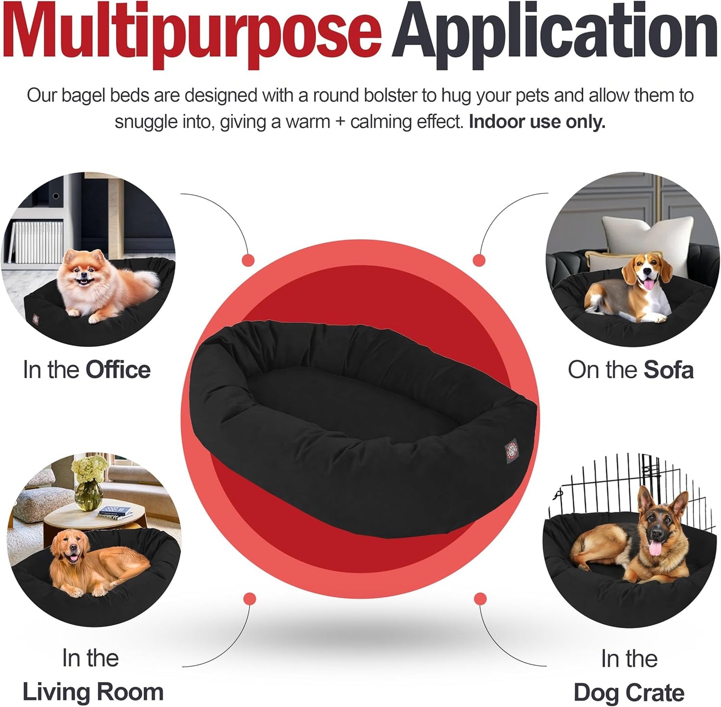 Majestic Pet 40 Inch Suede Calming Dog Bed Washable 40x29x9 (Inch) – Cozy Soft Round Donut Dog Bed with Spine Support for Dogs to Rest Their Head - Pet Bed Large – Black (2025)