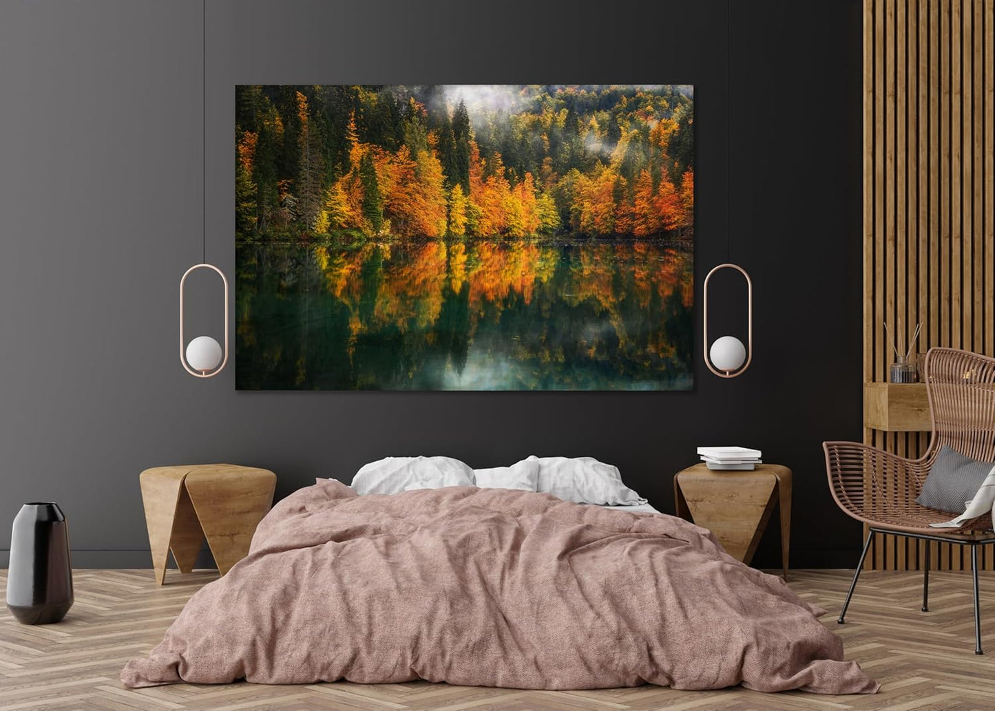 Nature Wall Art Prints - Ocean Forest Mountain Lake Canvas Landscapes - Small to Extra Large Living Room Bedroom Kitchen Bathroom Décor (Autumn by the Lake, 35L" x 53W")