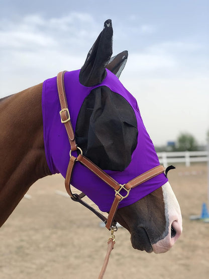 Horse Fly Mask Super Comfort Horse Fly Mask Elasticity Fly Mask with Ears We Only Make Products That Horses Like… (Dk Purple, L)