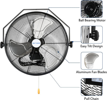 BILT HARD 4600 CFM 20 in. Industrial Wall Mount Fan, 3-Speeds High Velocity Wall Fan with Sealed Motor, Heavy Duty Metal Barn Fans for Garage, Commercial, Greenhouse, Warehouse & Shop Use