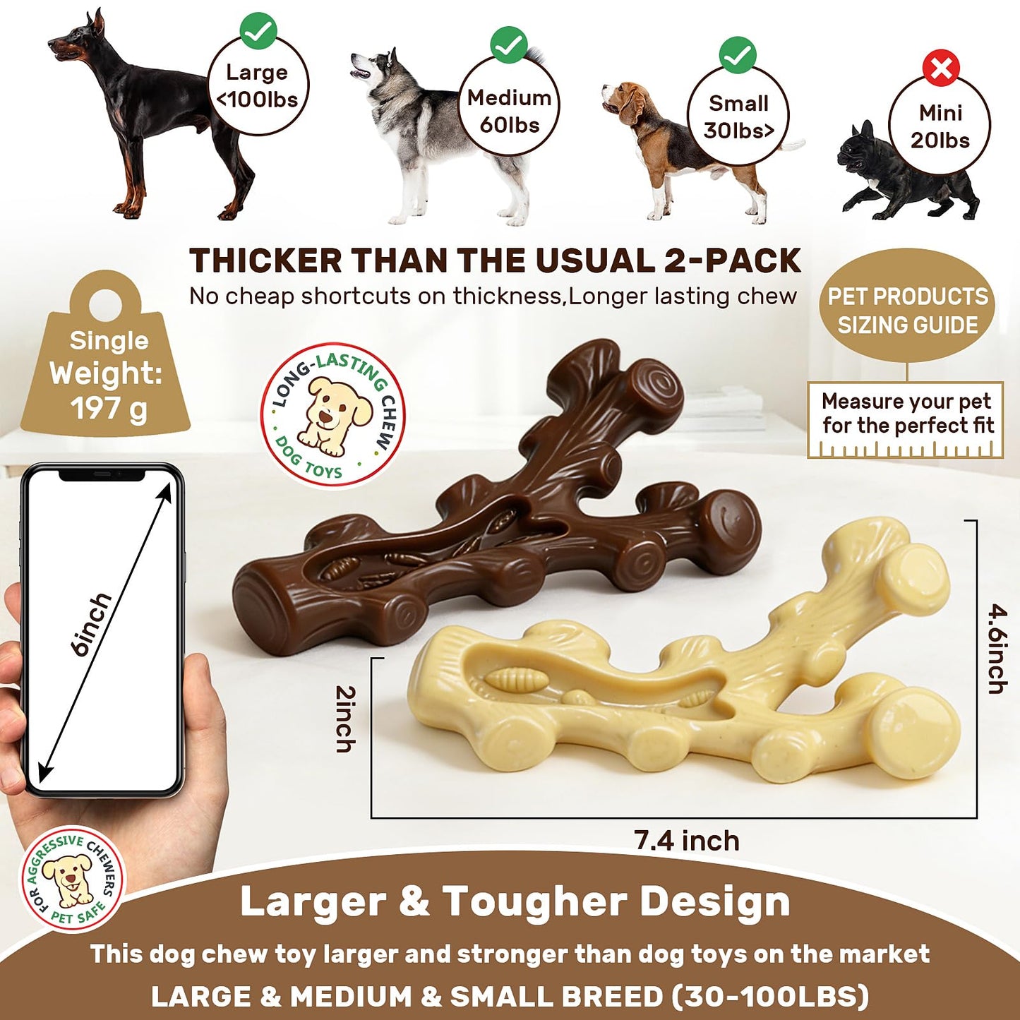 SIHRMIU 2 Pack Dog Chew Toys for Aggressive Chewers. Chosen for real quality, fits naturally into