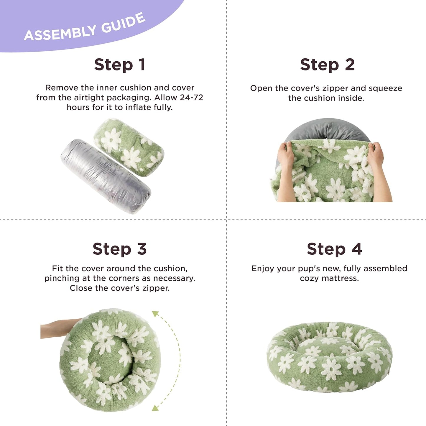 LE SURE Donut Medium Dog Bed - Round Cat Beds for Indoor Cats Calming Pet Beds, Cute Modern Beds with Jacquard Shaggy Plush & Anti Slip Bottom, 30 Inch, Green