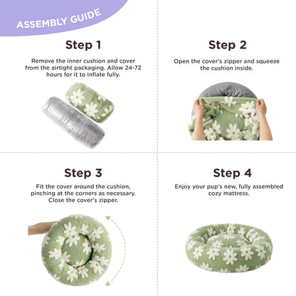 LE SURE Small Dog and Cat Bed - Round Calming Beds, Cute Modern Design with Jacquard Shaggy Plush, Anti-Slip Bottom, 23 Inch, Green