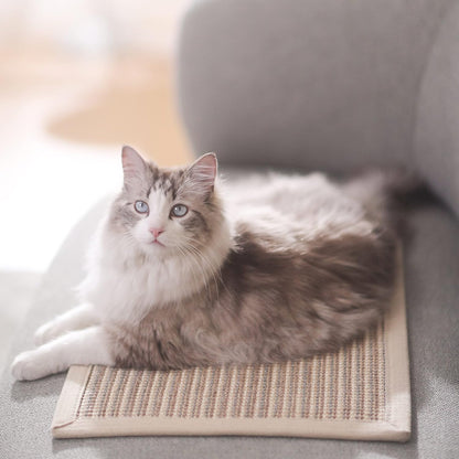FUKUMARU Cat Scratcher Mat, 23.6 X 15.7 Inch Natural Sisal Cat Scratch Mats, Horizontal Cat Floor Scratching Pad Rug, Protect Carpets and Sofas (Cream - Thicken)