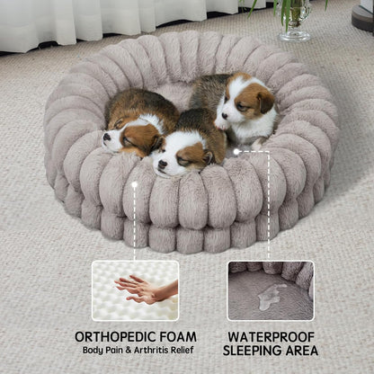 BALANCE Luxury Donut Dog Bed, 23 Inches Round Dog Beds for Small Dogs Washable, Orthopedic Calming Pet Bed for Puppy and Cats with Anti-Slip Bottom, Oatmeal