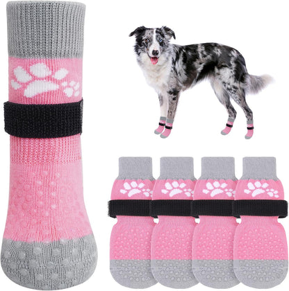SCENEREAL Anti Slip Dog Sock to Prevent Licking Paws for Hardwood Floors, Boots & Paw Protector Shoes for Hot/Cold Pavement with Grippers, Double Sides Grips for Small Medium Large Senior Dogs, M
