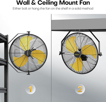 20 Inch Industrial Wall Mount Fan, 5200 CFM Industrial Metal Wall Fans with Poweful Motor, 3 Speed, Heavy Duty Construction Indoor for Warehouse, Workshops, and Garage, UL Listed