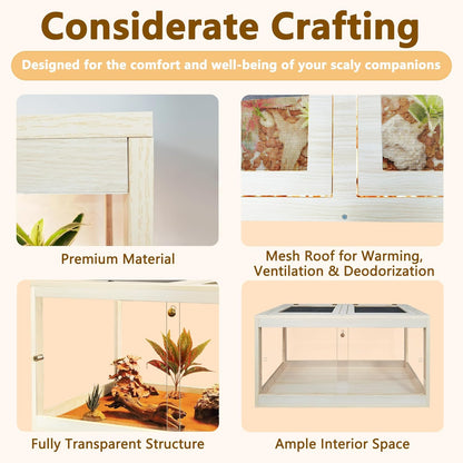 Prolee Reptile Terrarium Tank Up to 78 Gallon, Lizard Tank Bearded Dragon Tank with Metal Mesh Roof Door, Snake Tank with Lock Design (Oak, 27 Gallon Volume, 24 Inch Length)