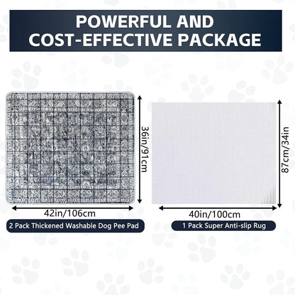 Washable Thickened Pee Pads for Dogs, 2 Pack (36"x42") Upgrade Reusable Puppy Pads with Non-Slip Rug, Super Absorbent Leakproof Puppy Training & Whelping Pads for Dogs, Doggie
