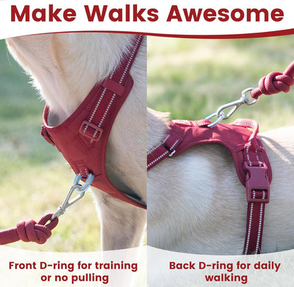 No Pull Dog Harness, Reflective Puppy Vest for Small Medium Large Sized Dog(Burgundy Red,L)