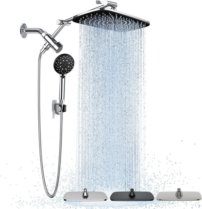 Veken Wide Rain Shower Head with Metal Main Body, High Pressure Showerhead with 6 Mode Handheld Spray Combo for Bathroom Accessories, Home Decor Detachable Dual Shower with Extension Arm,Silver Chrome