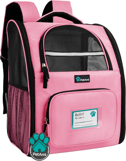 PetAmi Dog Backpack Carrier for Small Large Cat, Pet, Puppy, Ventilated Pet Hiking Backpack Travel Bag, Airline Approved Cat Backpack Carrier, Camping Biking Dog Bag Up to 18lbs Pet, Pink