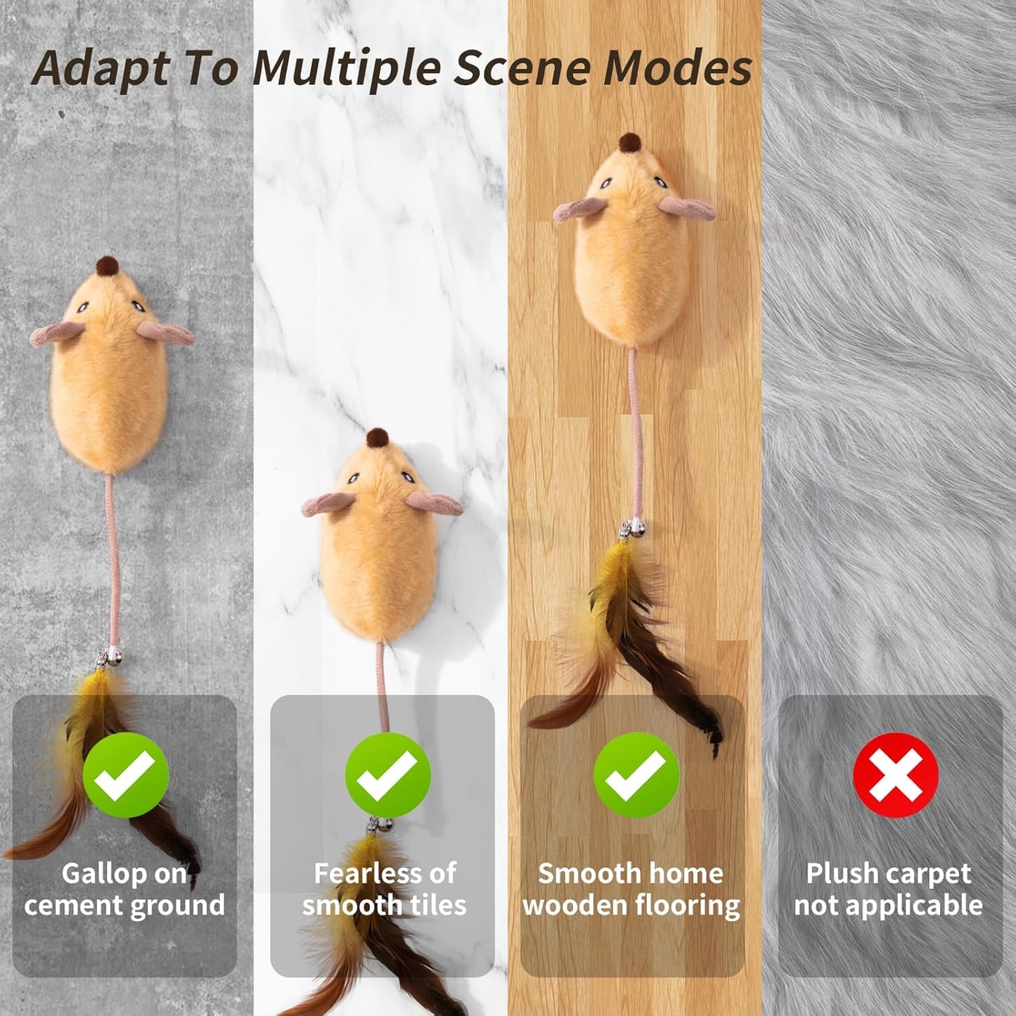 Interactive Cat Toys Mouse for Indoor Cats Rechargeable Cat Toy Mouse Toy Feather Bell Tail Lifelike Electric Automatic for All Breeds Boredom Exercise-Yellow