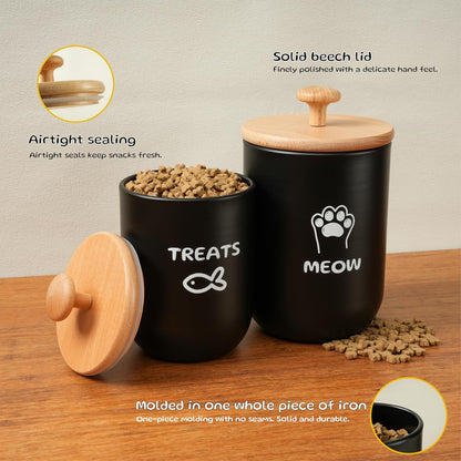 Cat Treat Container with Airtight Lid, Cat Food Oganizer Dry Food, Cat Food Storage Containers, Pet Treats Canister, Cat Treat Jar Set of 2-8.3x4.9 & 7.1x4.3 (Black)
