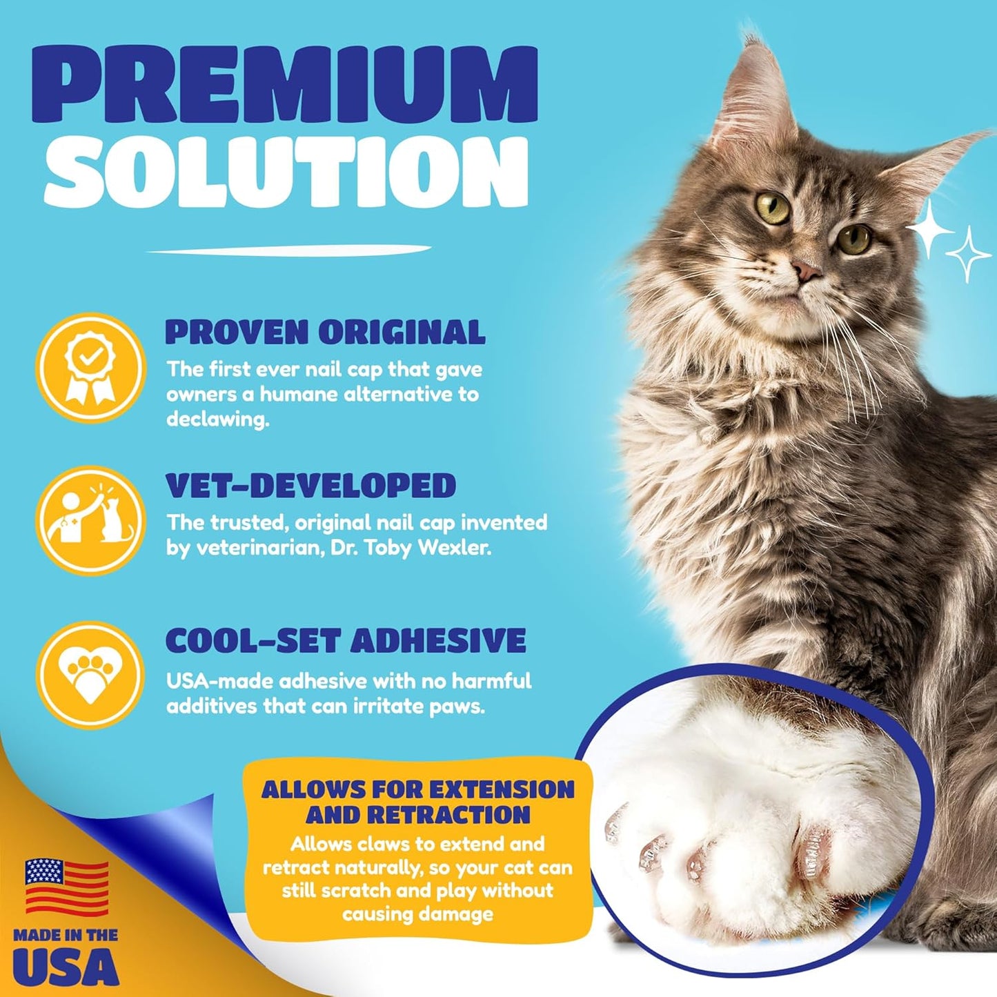 Soft Claws Cat Nail Caps for Medium Cats – (40 Caps, Blue & Gold) - Made in USA - Veterinarian-Developed | Protects Furniture & Skin - Easy to Apply, Long-Lasting Anti-Scratch Soft Cat Claw Covers