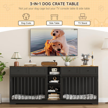 GarveeHome 82" Double Dog Crate Furniture with Drawers. Chosen for real quality, fits naturally