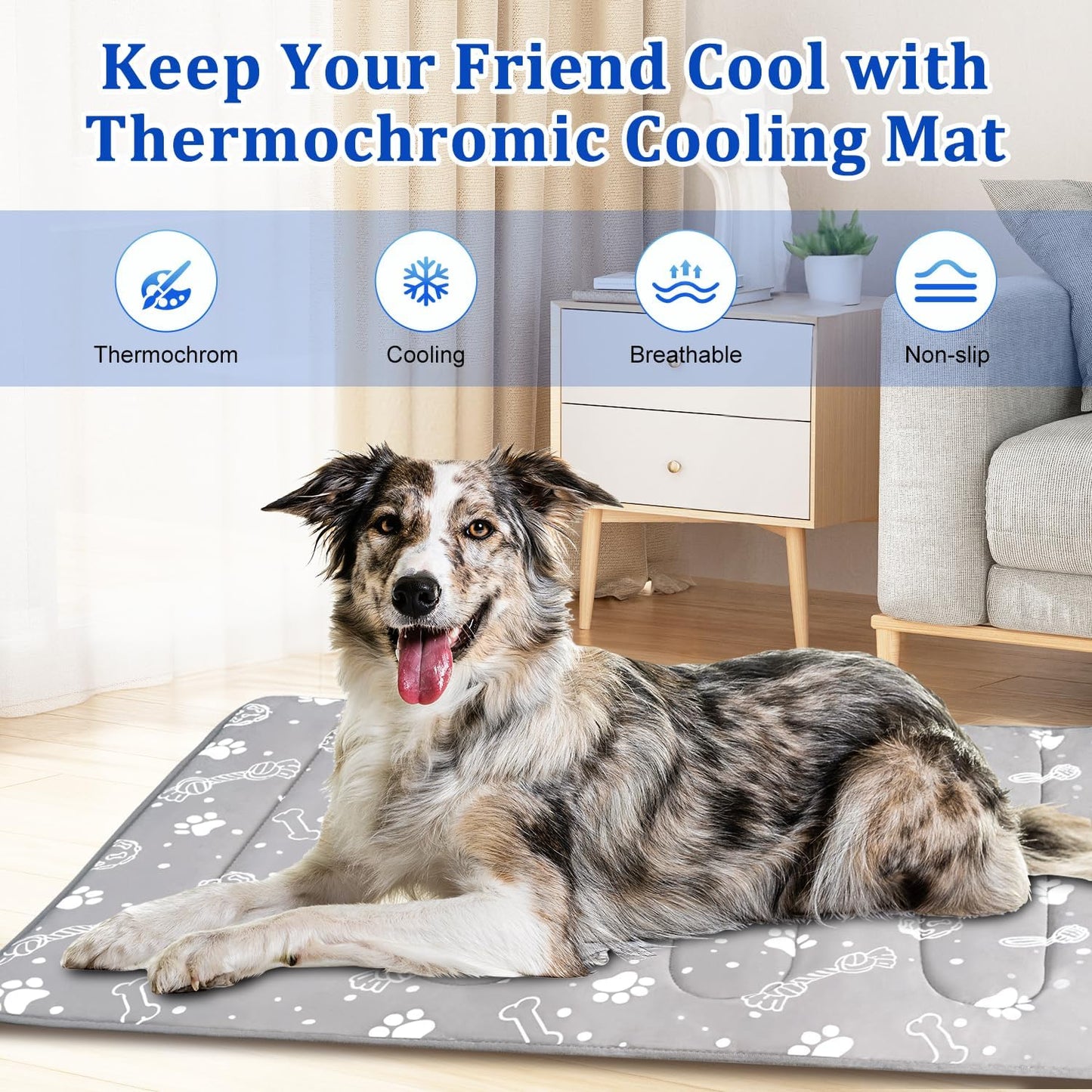 MH MYLUNE HOME Upgrade Cooling Mat for Pets,30”x20” 300g Reinforced Padding & Arc-Chill Fiber, Heat-Absorbing Color-Changing Pet Pad, Foldable Summer Bed