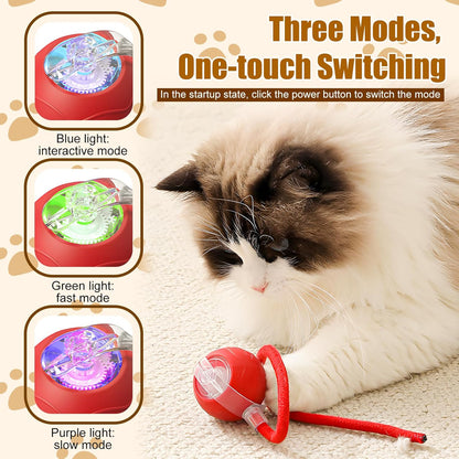 Interactive Cat Toys for Indoor Cats, 2025 New Interactive Cat Toys, Intelligent Automatic Rolling Pet Ball, Automatic Obstacle Avoidance Cat Toy Ball with Rope, Three Modes Adjustment (yellow)