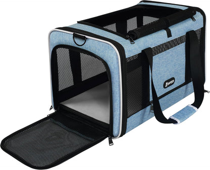 Cat Carrier 18 x 11 x 11 Top Loading Soft-Sided Pet Travel Bag Over 15lbs, Portable Small Dog Puppy Car Crate 10 lbs, Chihuahua Kennel Carry Case, Kitty Cloth Cage Medium Cat Under 25 Blue