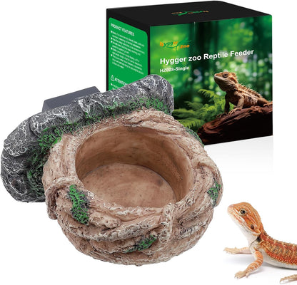 Magnetic Reptile Feeding Ledge, Gecko Feeder Ledge with One Piece Cup, Hollow Vine Food Dish, Reptile Water Bowl for Bearded Dragon Lizard Snake