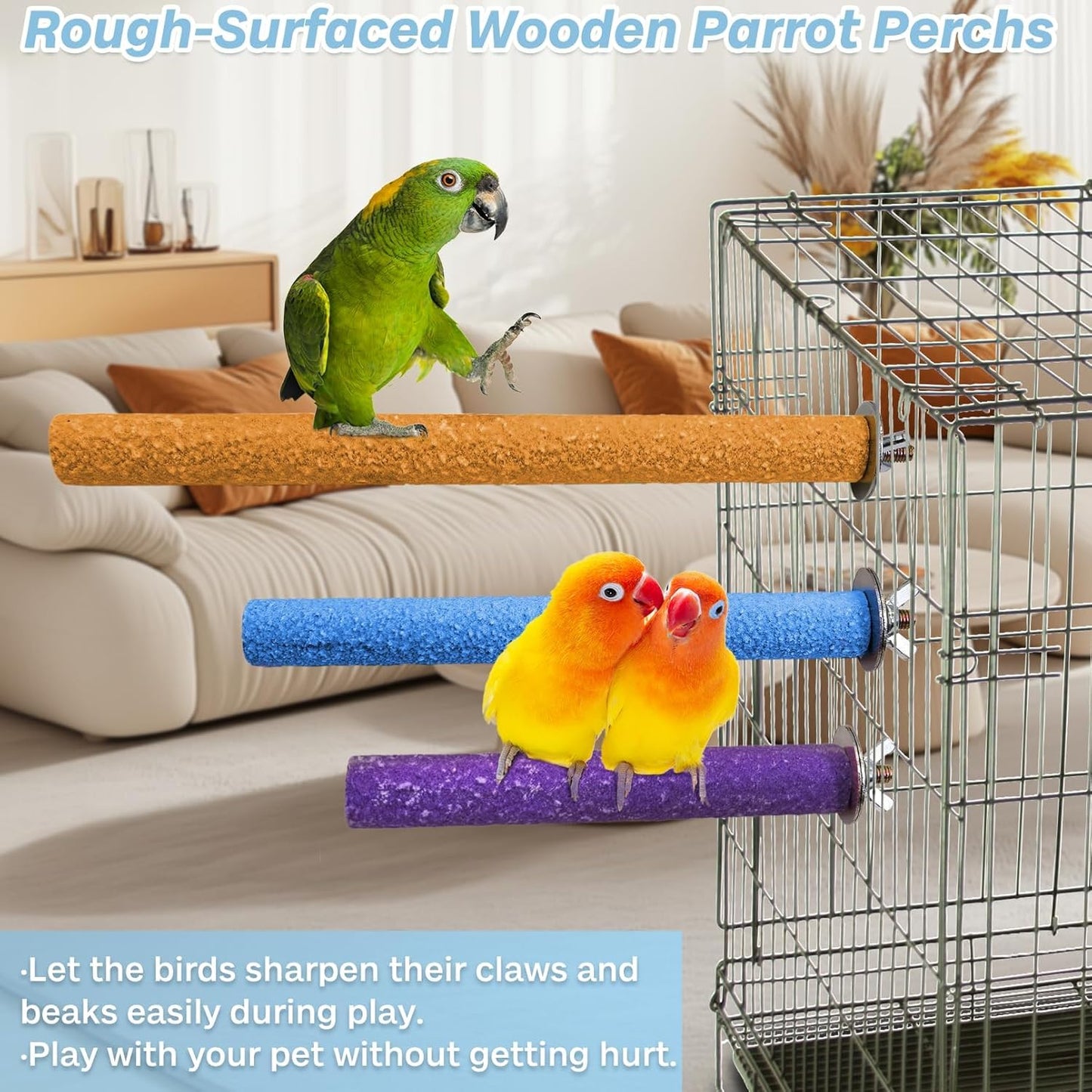 PIVBY Wood Bird Cage Perch Colorful Parrot Stand Toy Platform Paw Grinding Stick for Small Medium-Sized Bird Parakeet Cockatiel Conure Budgies Lovebird inches and Canary Colors Vary Pack of 3
