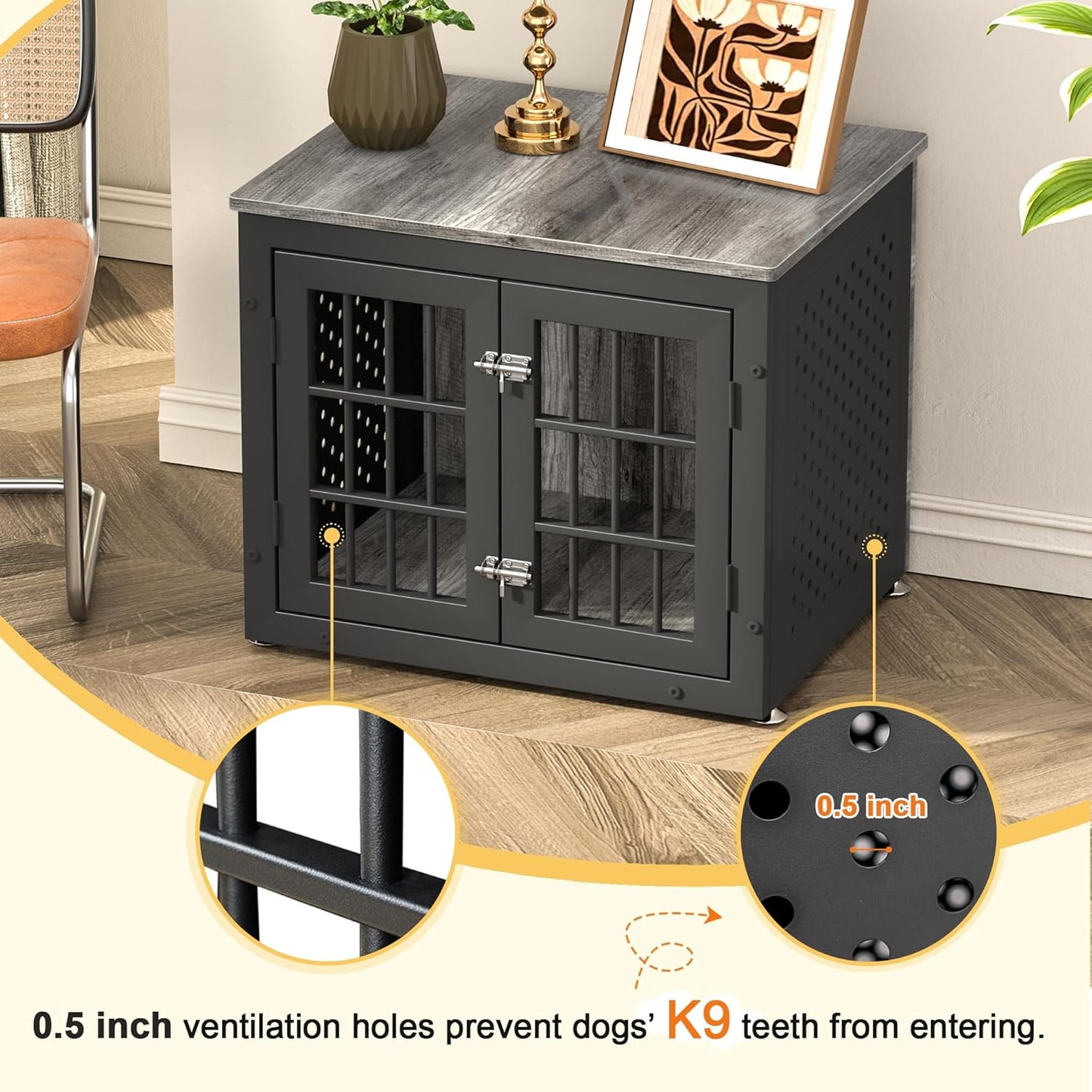 26" Heavy Duty Dog Crate Furniture for Small Dogs, Metal Kennel for High Anxiety Dogs, Chew Proof Pet Cage Indoor, Decorative Dog Kennel End Table