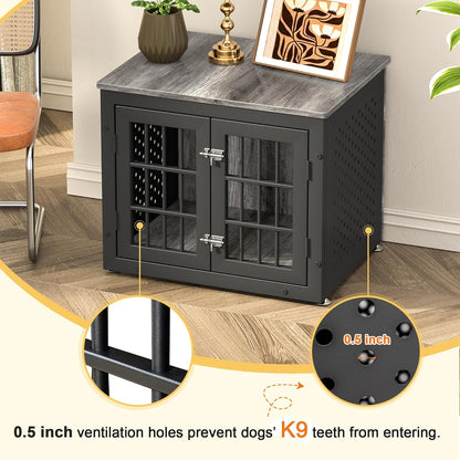 26" Heavy Duty Dog Crate Furniture for Small Dogs, Metal Kennel for High Anxiety Dogs, Chew Proof Pet Cage Indoor, Decorative Dog Kennel End Table