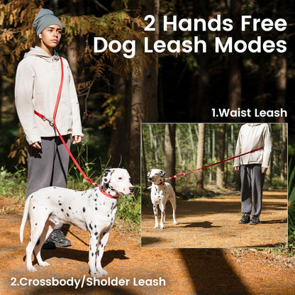 HOWGO 8-in-1 Multifunctional Hands Free Dog Training Leash with Padded Handle, 8.5 FT Nylon Adjustable Length, Lightweight Aviation Aluminum, Crossbody Waist Leash for Puppy Medium Large Dogs (Red)