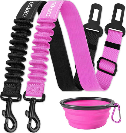 COOYOO Dog Seat Belt,3 Piece Set Retractable Dog Car Adjustable Seatbelts for Vehicle Nylon Pet Safety Heavy Duty & Elastic & Durable Car Harness for Dogs