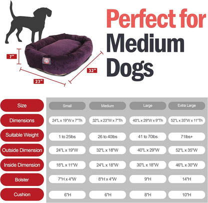 Majestic Pet 32 Inch Micro Velvet Calming Dog Bed Washable 32x23x7 (inch) – Cozy Soft Round Donut Dog Bed with Spine for Head Support - Pet Bed Medium – Aubergine