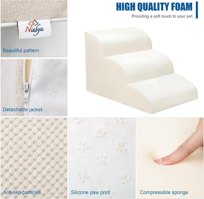 Dog Stairs for Small Dogs - High Density Foam Pet Steps, Extra Wide Dog Ramp with Non-Slip Bottom for High Beds, Couch and Sofa, Best for Dogs Injured, Older Doggy Cats