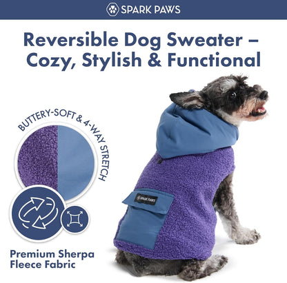 Spark Paws Reversible Dog Sweater, Sherpa Jacket Vest with Warm Fleece Lining, Warm Coat for Winter, Suitable for Small Medium, Large, XL XXL Dogs - Purple and Navy Blue - 3XL