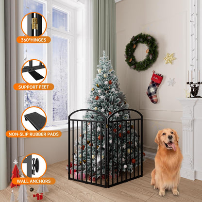 2 Panles Full Matel Freestanding Dog Gates with Door, 48"Extra Wide 36"Tall Free Standing Dog Pet Gate for Indoor & Outdoor. Foldable Pet Fences for Doorways, House, Stairs, Porch, Deck, Yard