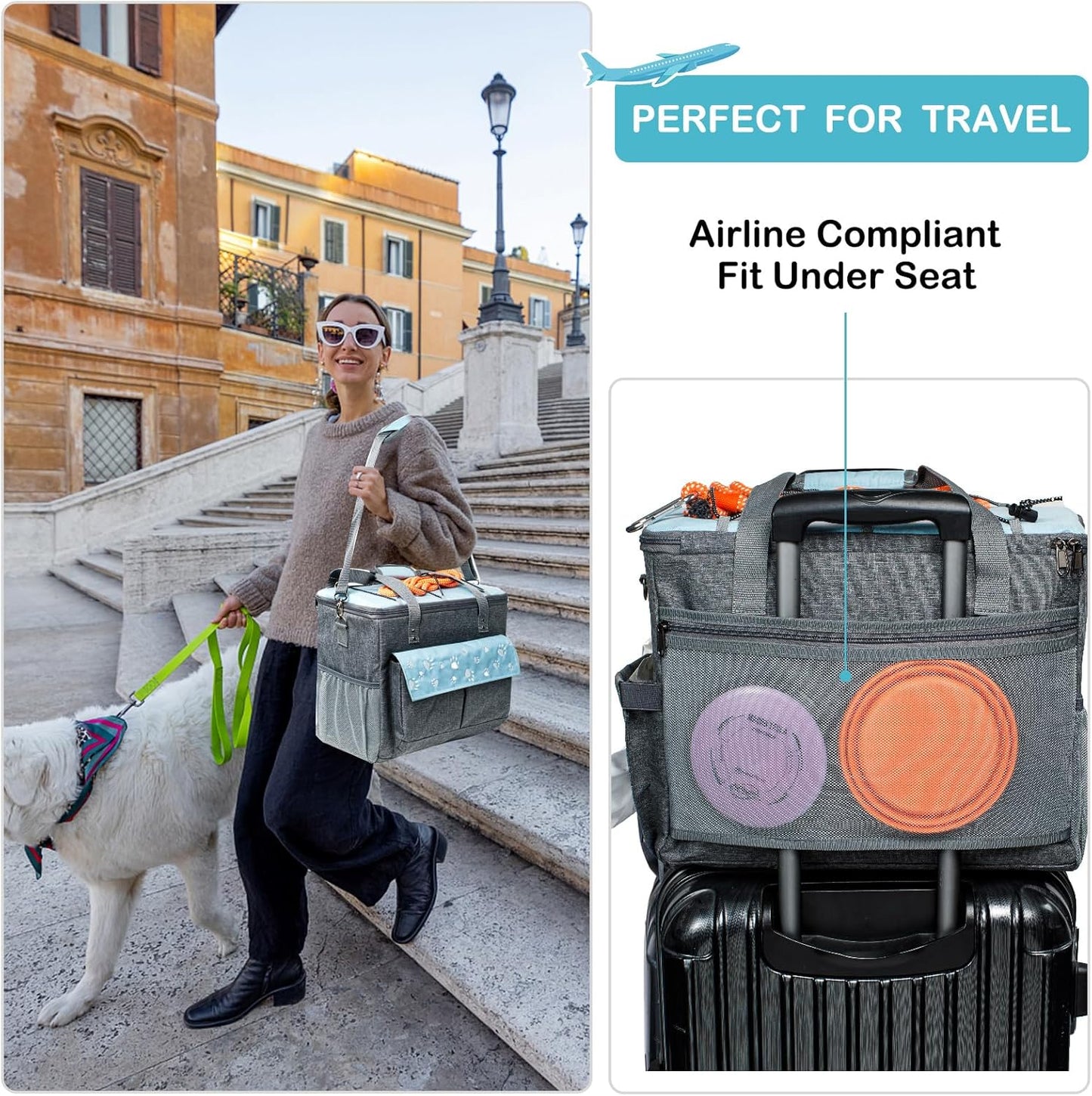 Dog Travel Bag, Airline Approved Dogs Bags for Traveling, 2 Dog 's Food Travel Container and Collapsible Bowls, Weekend Pet Travel Bags (X-Large)