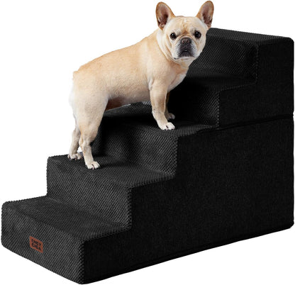 EHEYCIGA Dog Stairs for High Bed 25" H, 5-Step Extra Wide Dog Steps for Bed, Pet Steps for Small Dogs and Cats, Non-Slip Balanced Pet Ramp Indoor, Black