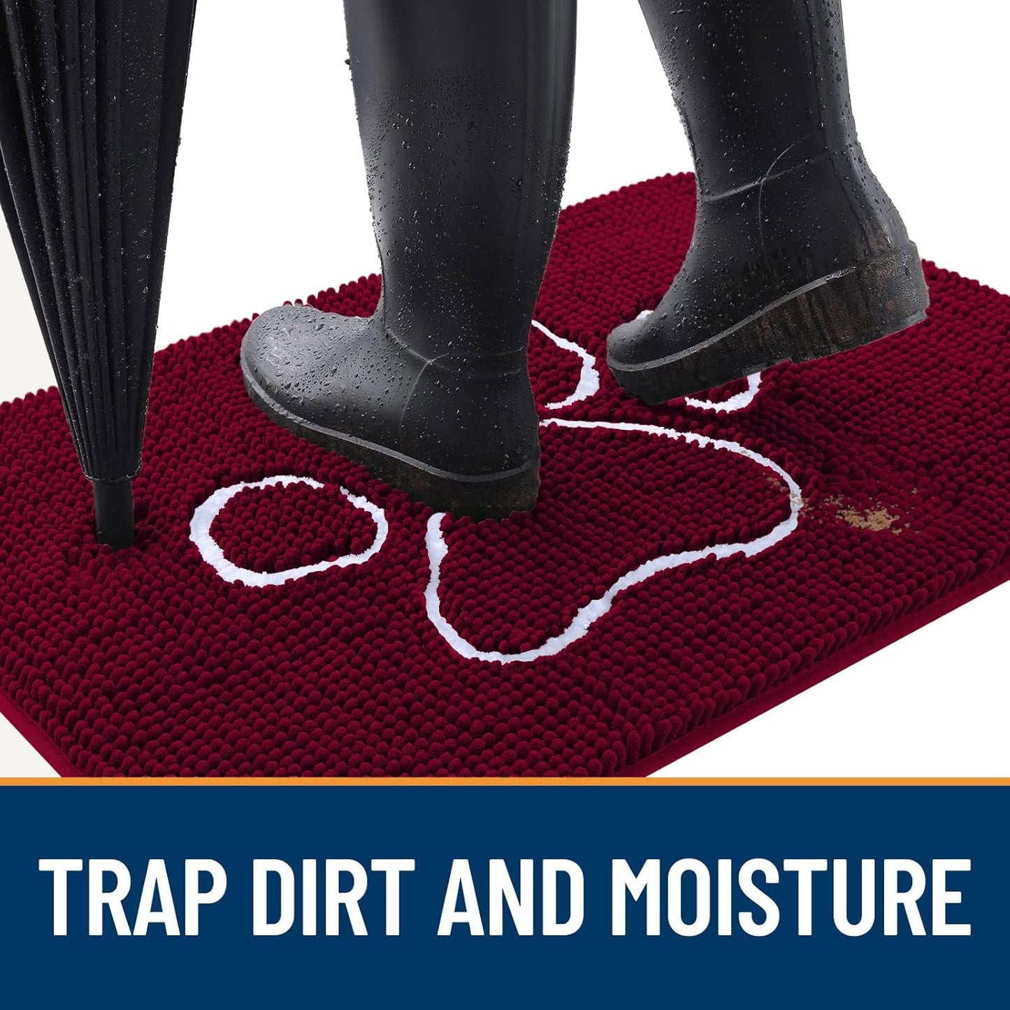 OLANLY Door Mat for Muddy Dog Paws 70x46, Ultra Absorbent Chenille Mud Doormat with Paw Print Design, Non-Slip Washable Doormat for Indoor Entryway, Quick-Dry Pet Bed Mats for Dirty Dogs, Burgundy