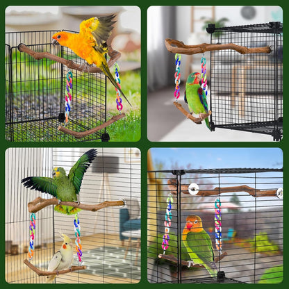 Bird Swing Toys, Standing Bird Perch with Natural Grape Wood, U Shape Hangable Birdcage Accessories, Birds Chewing Toy for Budgerigars, Parakeets, Cockatiels, Conures, Lovebirds, Finches (1Pack)