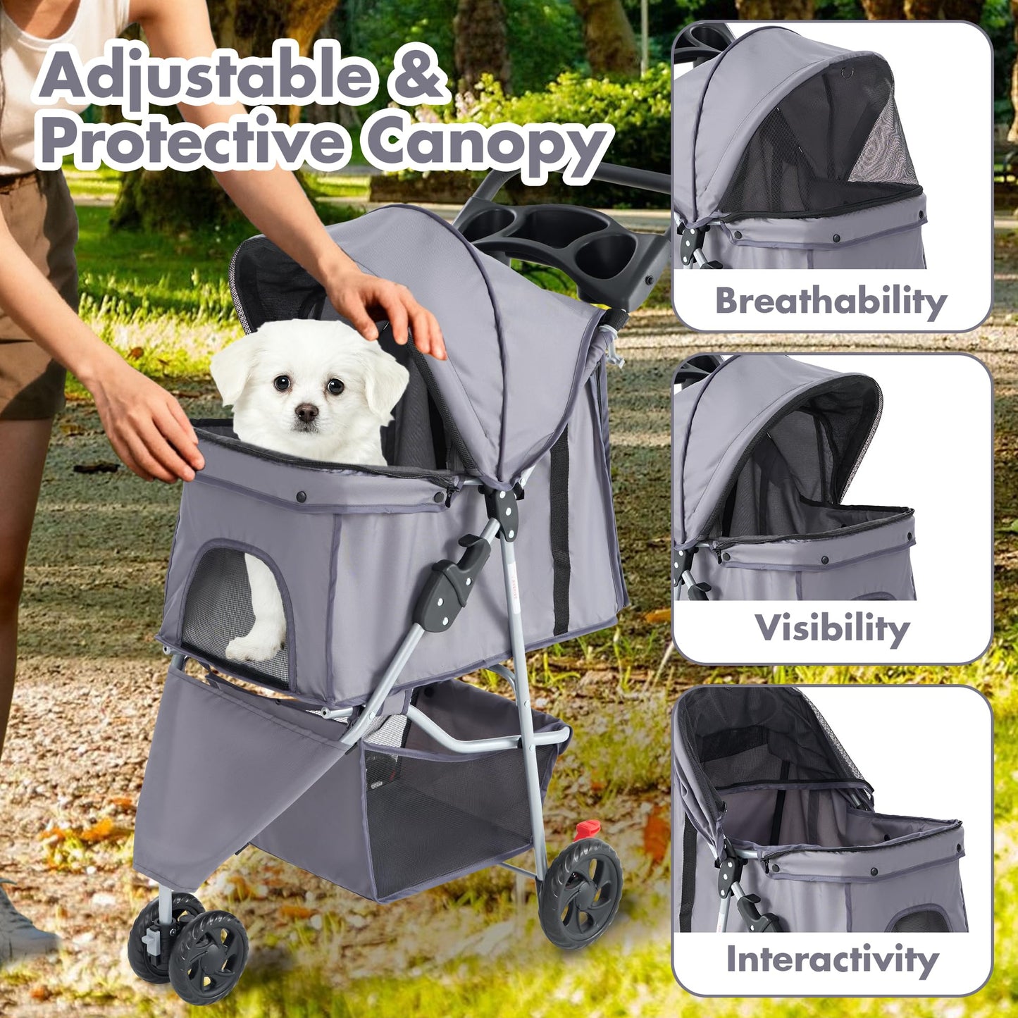 KMFurnila 3 Wheel Pet Stroller for Dogs and Cats. Chosen for real quality, fits naturally into