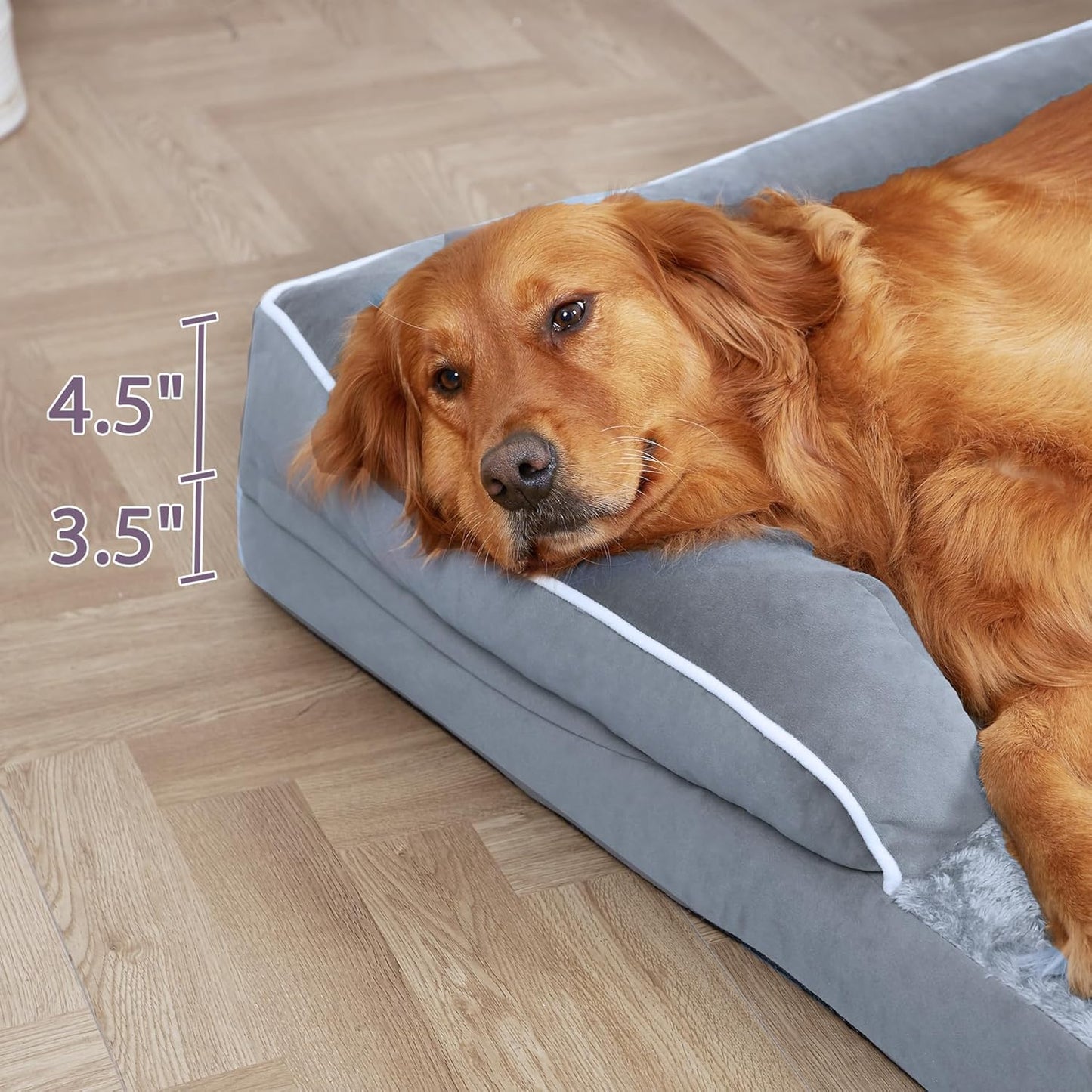 Orthopedic Dog Beds for Large Dogs, Waterproof Dogs Beds, Memory Foam Dog Couch Beds, Comfy Bolster Pet Beds with Removable Washable Cover, Nonskid Bottom (Large, Grey)
