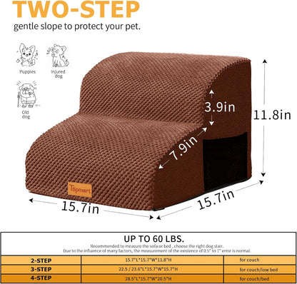 Topmart High Density Foam Pet Steps 2 Tiers,11.8" High,Non-Slip Dog Stairs & Ramp,Soft Foam Dog Ladder,Best for Injured,Older Cats,Pets with Joint Pain,Suitable for Low Sofas,Stairs,Lower Place