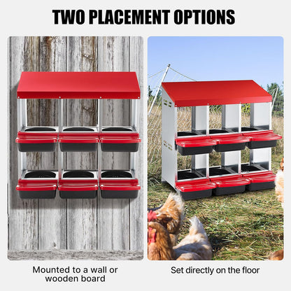 Chicken Nesting Box 2-Tier Galvanized Steel 6 Holes Nesting Boxes for Chickens Durable & Weather-Resistant Chicken Egg Laying Box Holds Up to 30 Hens with Removable Tray for Easy Cleaning