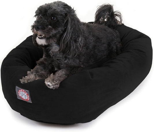Majestic Pet 24 Inch Suede Calming Dog Bed Washable 24x19x7 (Inch) – Cozy Soft Round Donut Dog Bed with Spine Support for Dogs to Rest Their Head - Pet Bed Small – Black