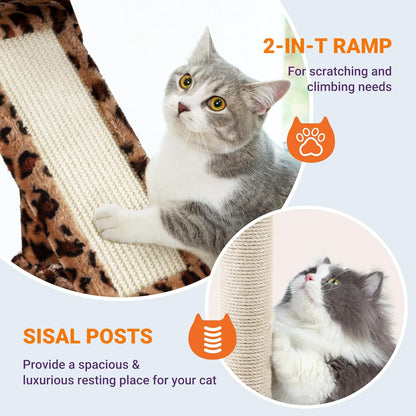 Allewie 81 Inches Tall Cat Tree/Multi-Level Large Climbing Tree House and Towers for Big Feline/Condo and Hammock/Scratching Post/Wide Base/Leopard Print