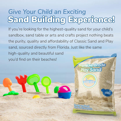 Classic Sand and Play Sand for Sandbox, Table, Therapy, and Outdoor Use, 20 lb. Bag, Natural, Non-Toxic, Wet Castle Building for Creativity and Stimulates Sensory Skills