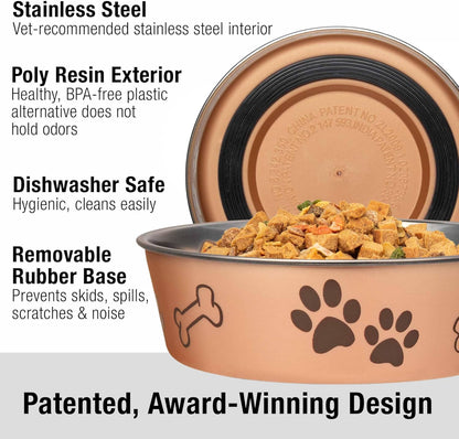 Loving Pets Bella Dog Bowls- Stainless Steel Dog & Cat Bowls - Spill Proof Dog Food Bowl, Cat Bowl, Puppy Essentials & Pet Supplies Great for Home & Travel (X-Large 65-100lbs, Champagne)