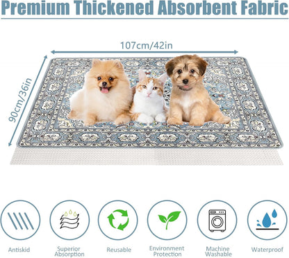 Washable Pee Pads for Dogs, (2 Pack, 36"x42") Upgrade Reusable Puppy Pads with Non-Slip Rug Pad, Super Thickening Absorbent Leakproof Dog Traning Pads Whelping Pad for Dogs, Doggie(Blue-2)