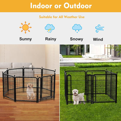 Playpen 36 inch High, Gate 17.7 inches Wide with Low Sills Pen, 8 Panels Total 17.7 Ft(L) Garden Fence for Dogs, Dog Play Pen Indoor or Outdoor,Rabbit Playpen,Dog Fence Outdoor for Yard
