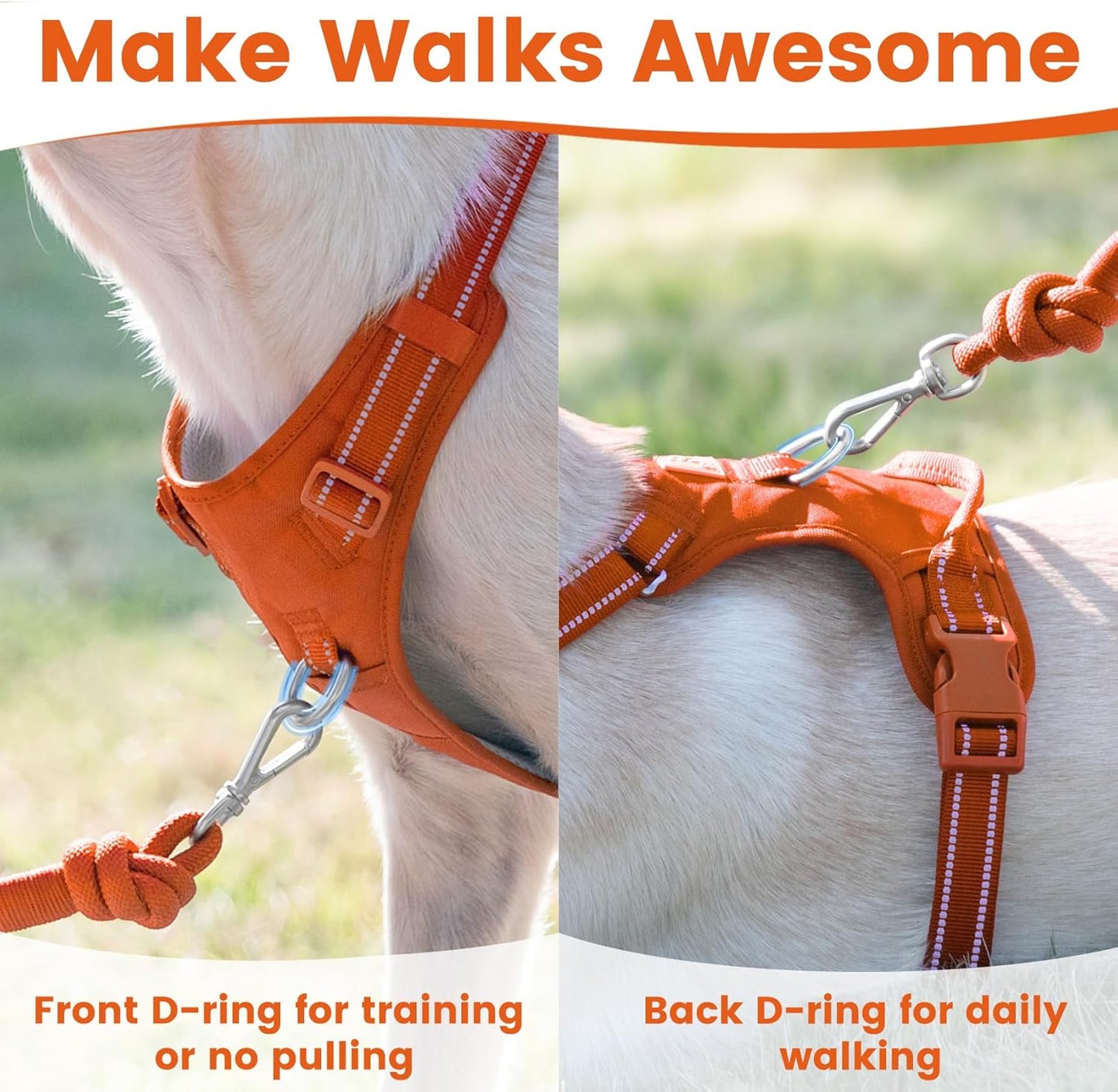 No Pull Dog Harness, Reflective Puppy Vest for Small Medium Large Sized Dog(Orange,XS)