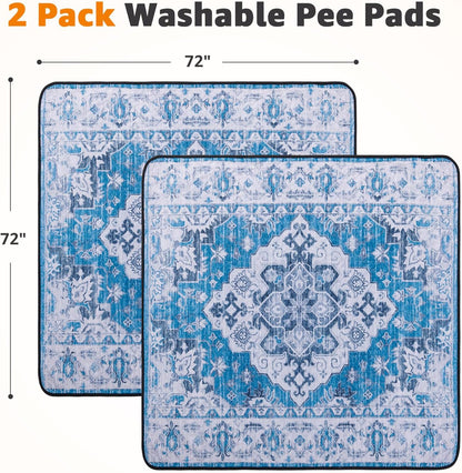 LOOBANI Washable Pee Pads for Dogs, 2 Pack Super Absorbent Reusable Puppy Pads Leakproof Dog Traning Pads, Waterproof Non-Slip Whelping Pad for Floor, Playpen, Crate, Couch-72 x72 (Blue)